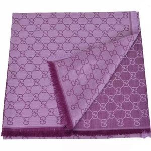GUCCI Purple Scarf Shawl GG Guccissima Silk Wool
